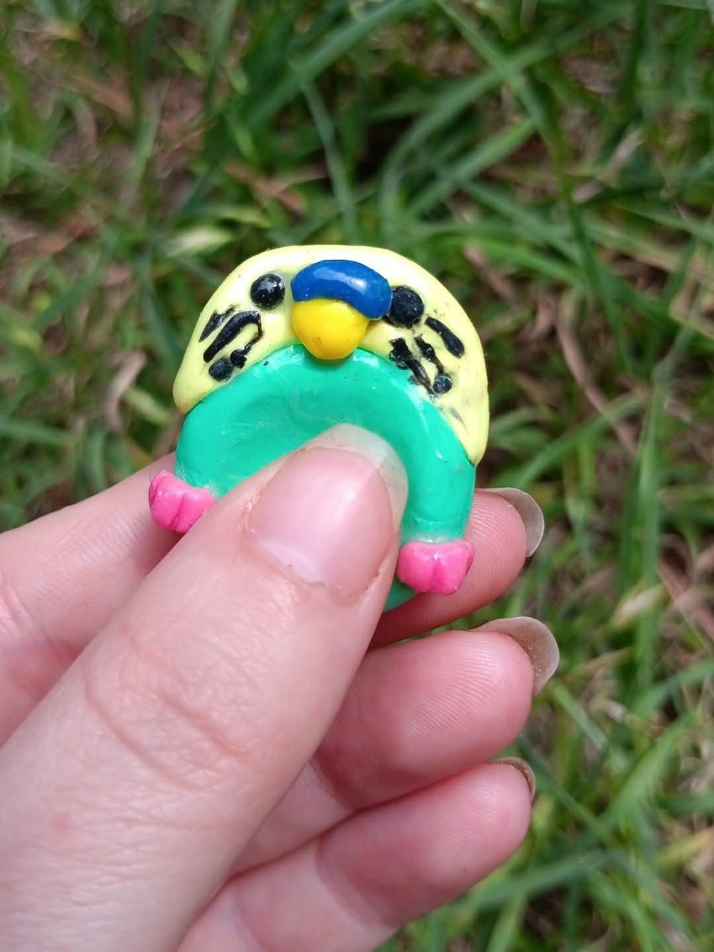 Yellow & Green Parakeet Bird Worry Stone